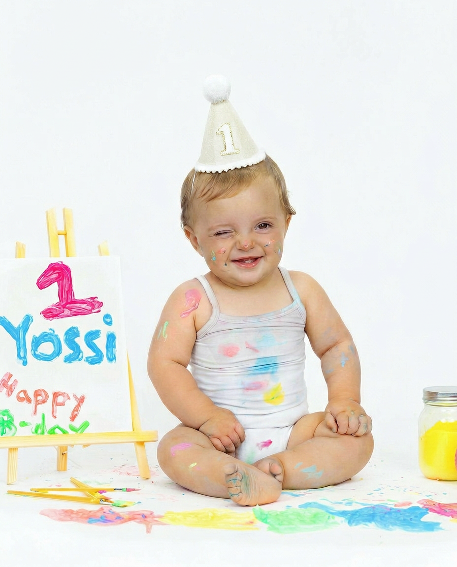 A baby giving a paint-covered wink — Wink Portraits